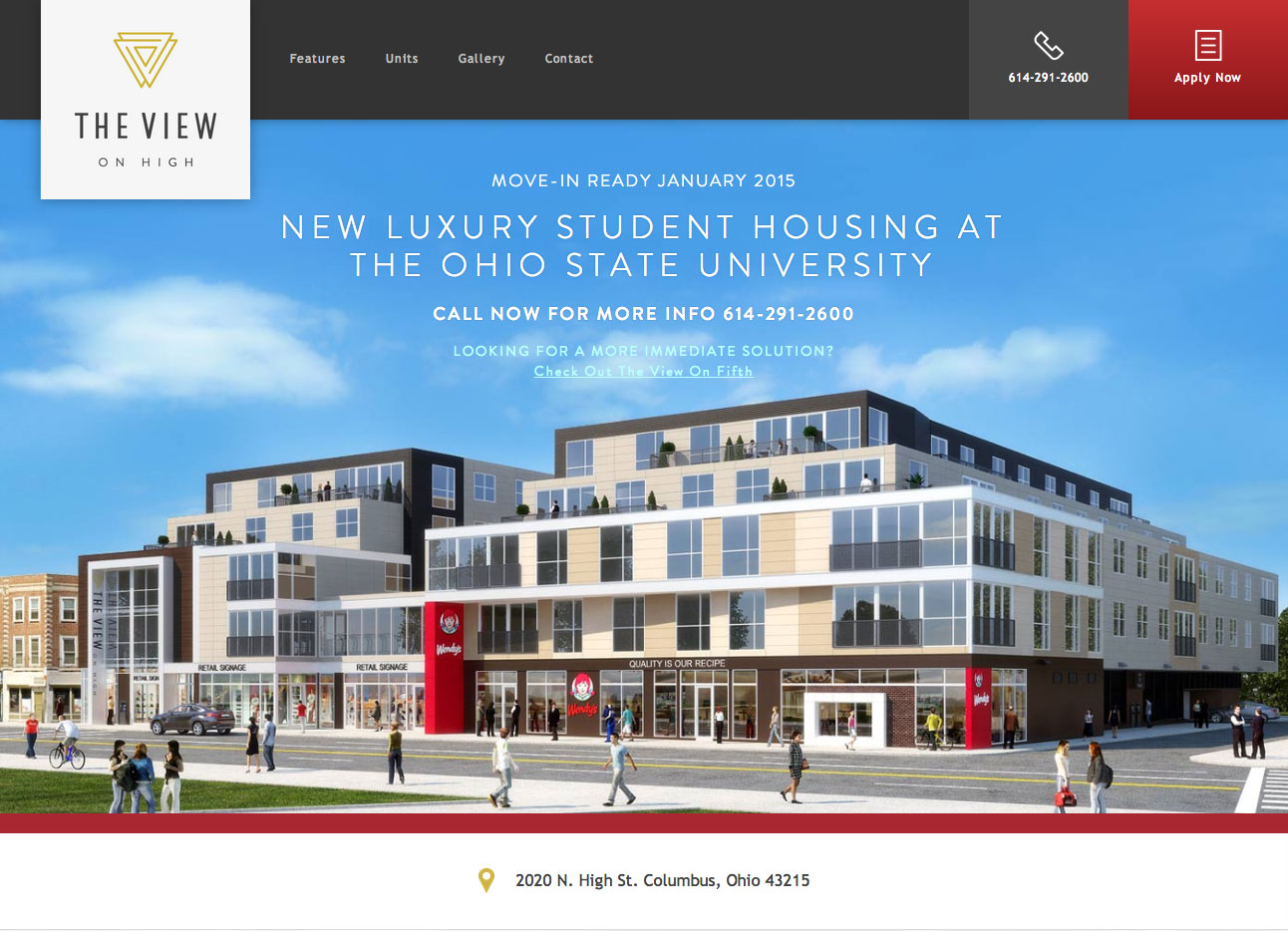 Homepage of the website, showcasing a 3d rendering of the appartments.